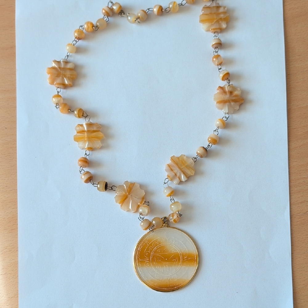 Vintage Gold and Tan Stone Necklace